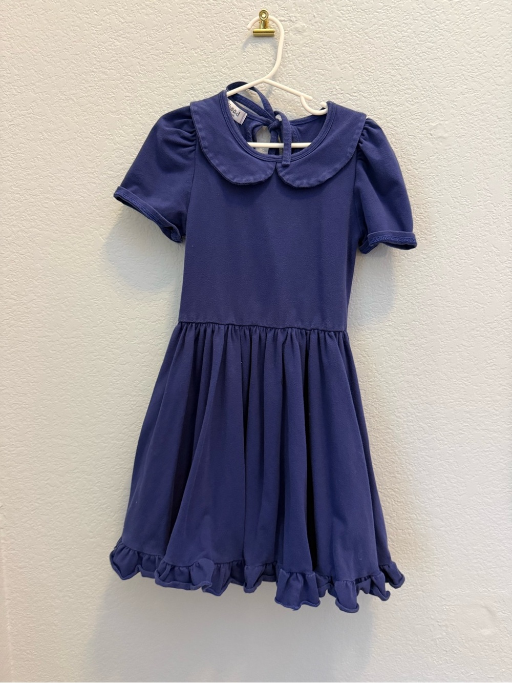 Girlhood by Little Stocking Co Navy Peter Pan Collar Dress with Ruffle Hem 8